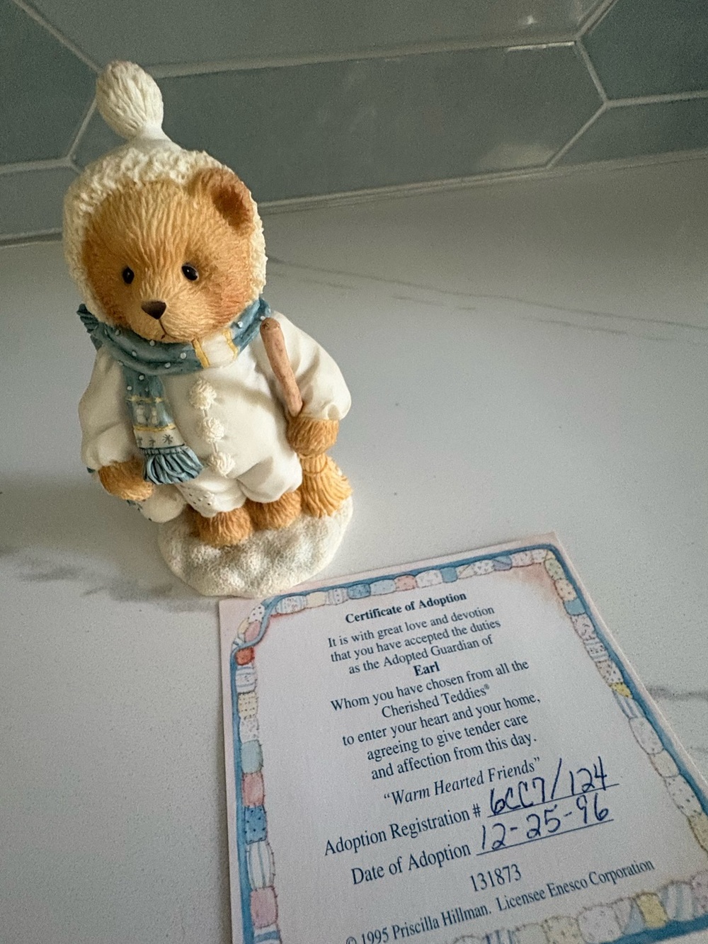 Vintage Enesco 1995 Cherished Teddies "Earl Warm Hearted Friends" Figure #131873